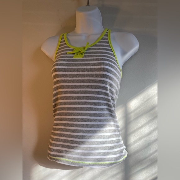 P.S. Large (10-12) Kids Tank Top Gray with Neon Green Stripes - Picture 2 of 6